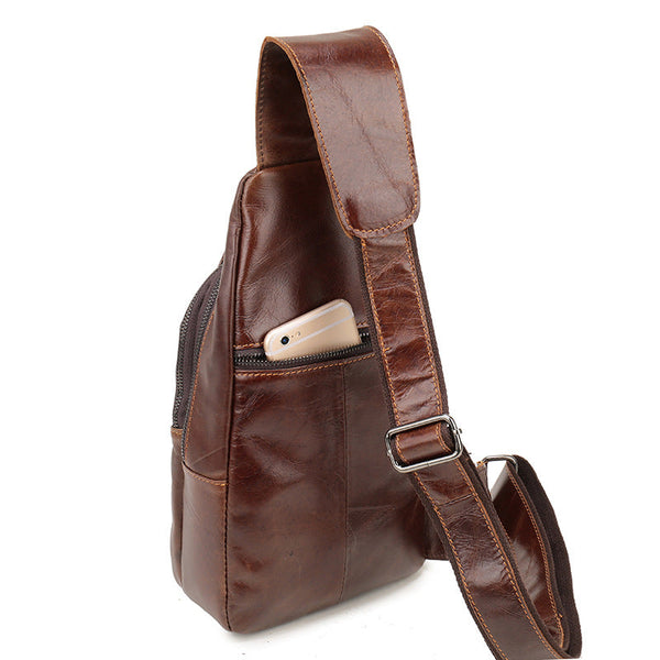 Elosung Brown Men's Leather Sling Backpack Casual Crossbody Chest Bag Bags