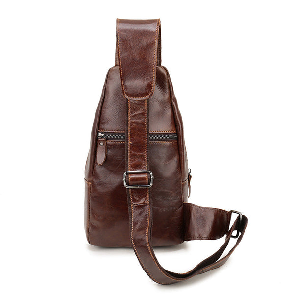 Elosung Brown Men's Leather Sling Backpack Casual Crossbody Chest Bag Bags