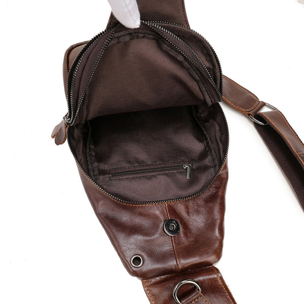 Elosung Brown Men's Leather Sling Backpack Casual Crossbody Chest Bag Bags