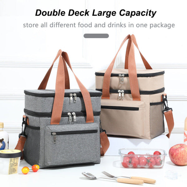 Grey Waterproof Insulated Lunch Bag Leakproof Thermal Cooler For Food Drinks Lunchboxes
