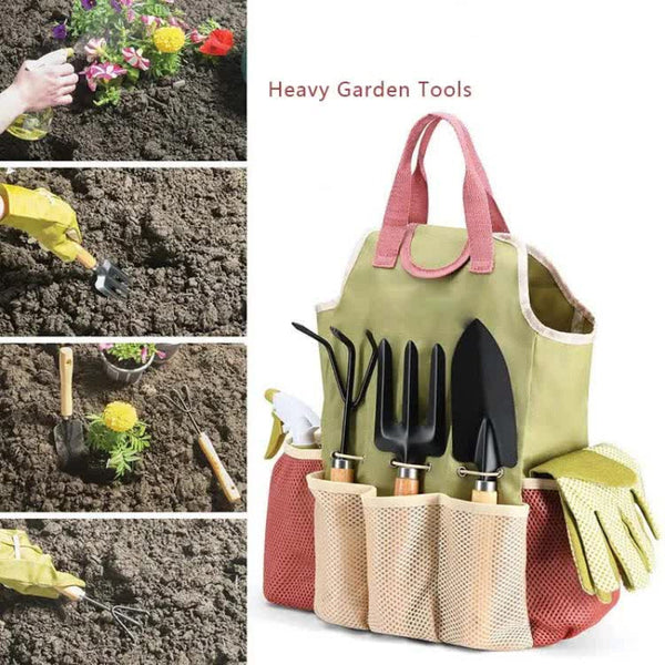 Elosung Pink Green 9 Piece Garden Tool Set With Storage Tote Heavy Duty Gardening Kit Garden Tool Sets
