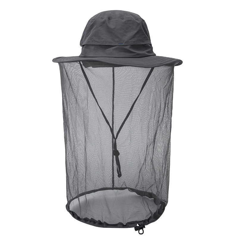 Grey Outdoor Mosquito Net Hat Sun Protection Insect Repellent Bucket Insect Nets & Repellents