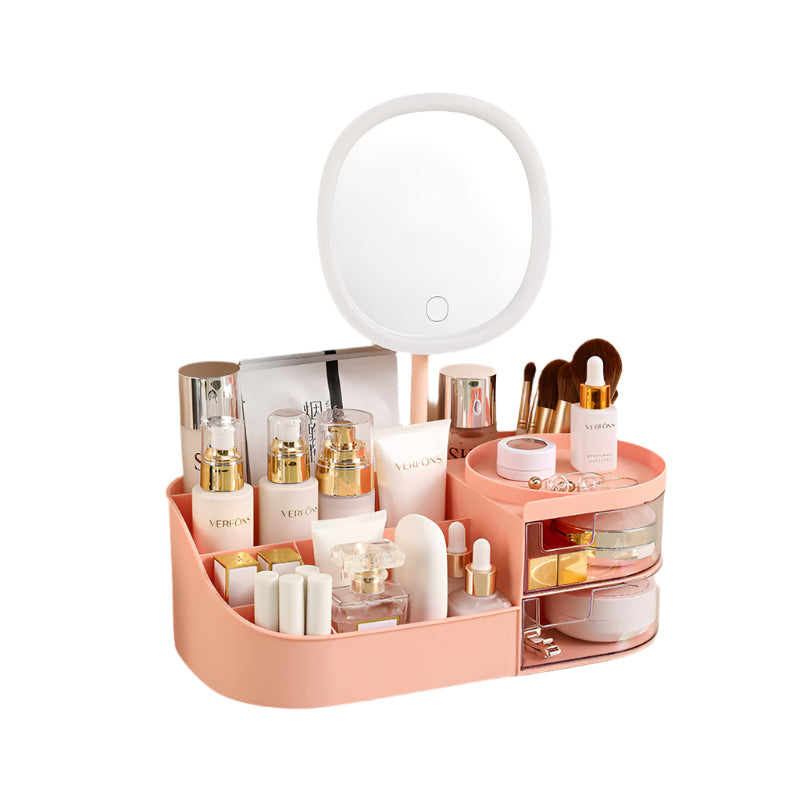 Elosung Makeup Organizer With Mirror Pink (33.5*19*12Cm) Other Makeup Tools & Accs.