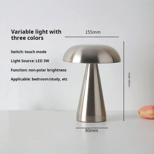 Elosung Silver Modern Mushroom Table Lamp Minimalist Metal Design For Home And Office Lamps