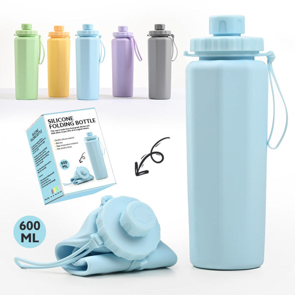 Elosung Blue 600Ml Silicone Collapsible Water Bottle Portable And Eco Friendly Hydration Solution Water Bottles