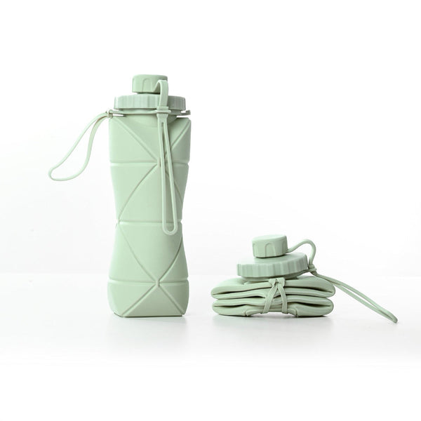 Green 600Ml Silicone Folding Water Bottle Eco Friendly Collapsible Travel Water Bottles