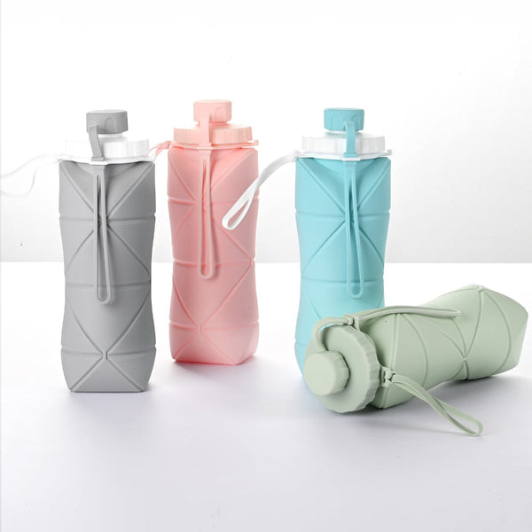 Green 600Ml Silicone Folding Water Bottle Eco Friendly Collapsible Travel Water Bottles
