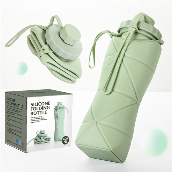 Elosung Blue 600Ml Silicone Folding Water Bottle Eco Friendly Collapsible Travel Bottle600ml Water Bottles