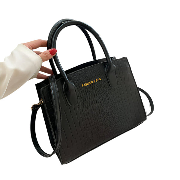 Elosung Black Elegant Faux Crocodile Leather Handbag Stylish Tote Bag With Adjustable Strap Women's Bags & Handbags