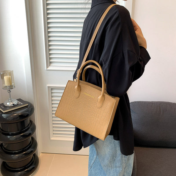 Elosung Black Elegant Faux Crocodile Leather Handbag Stylish Tote Bag With Adjustable Strap Women's Bags & Handbags