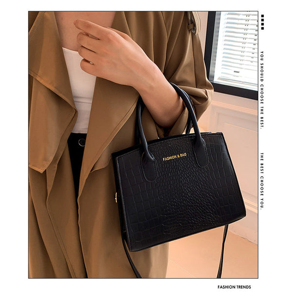 Brown Elegant Faux Crocodile Leather Handbag Stylish Tote Bag With Strap Women's Bags & Handbags