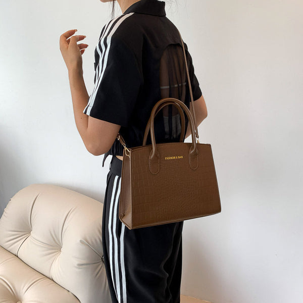 Brown Elegant Faux Crocodile Leather Handbag Stylish Tote Bag With Strap Women's Bags & Handbags