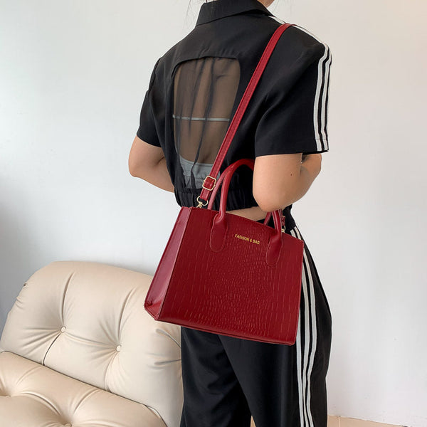 Brown Elegant Faux Crocodile Leather Handbag Stylish Tote Bag With Strap Women's Bags & Handbags