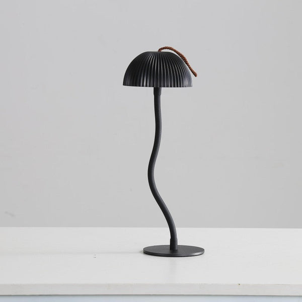 Elosung Corrugated Black Lamp Cap Elegant Curved Stem Mushroom Desk Led Table Light Lamps