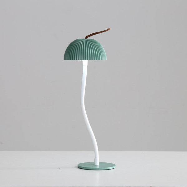 Corrugated Green Lamp Cap Elegant Curved Stem Mushroom Desk Led Table Light Lamps
