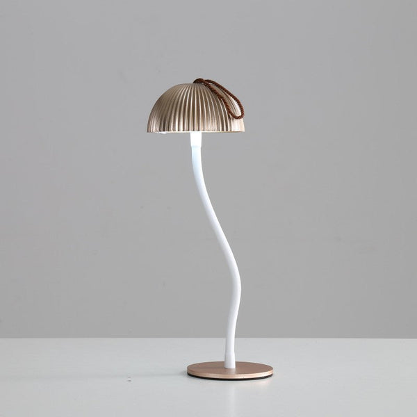 Corrugated Gold Lamp Cap Elegant Curved Stem Mushroom Desk Led Table Light Lamps