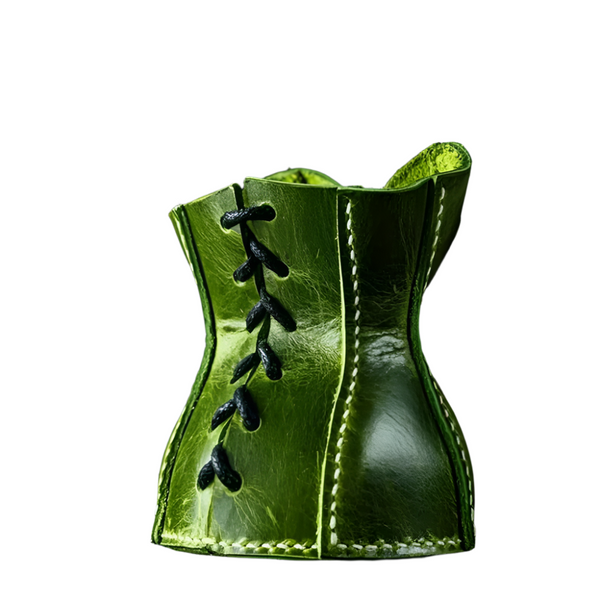 Elosung Green Leather Corset Pencil Holder Handmade Desktop Organizer Pencil Cases
