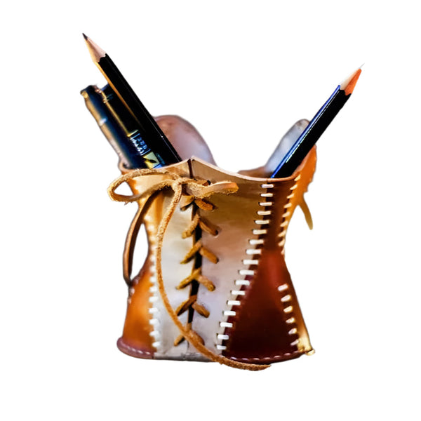Elosung Yellow Leather Corset Pencil Holder Handmade Desktop Organizer Storage Boxes