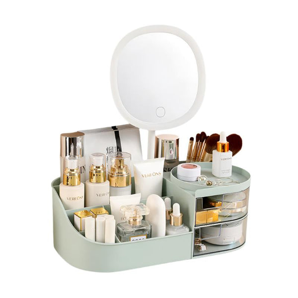 Elosung Cosmetic Storage Box Contain Mirror Matcha Green (28.5*16*10.5Cm) Makeup Bags & Cases