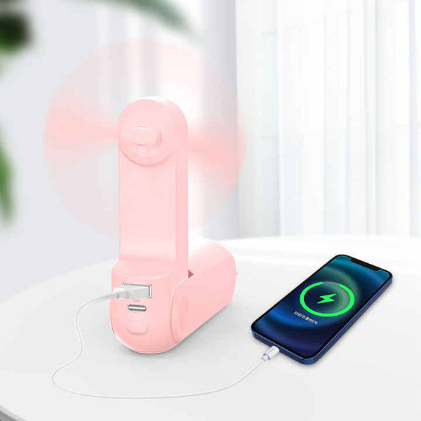 Elosung Pink Portable Foldable Mini Fan With Usb Power Bank Portable Fans