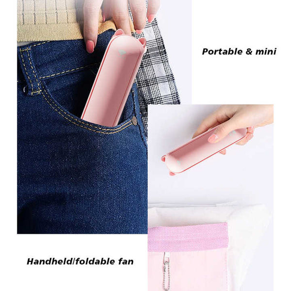 Elosung Pink Portable Foldable Mini Fan With Usb Power Bank Portable Fans