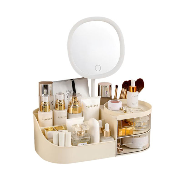 Elosung Cosmetic Storage Box Contains Mirror Ivory White (26.5X14.5X10cm) Makeup Bags & Cases