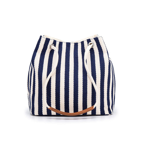 Women's Bags & Handbags Elosung Blue Stripes Canvas Bucket Tote Bag With Leather Handle