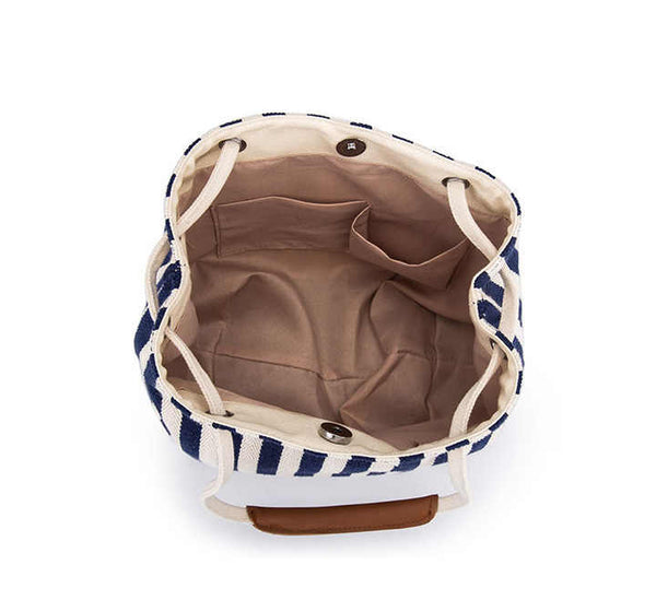 Elosung Black Stripes Canvas Bucket Tote Bag With Leather Handle Women's Bags & Handbags