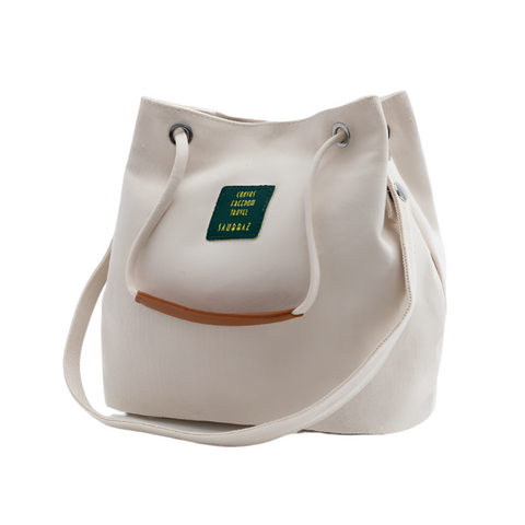Elosung Beige Canvas Bucket Tote Bag With Leather Handle Women's Bags & Handbags