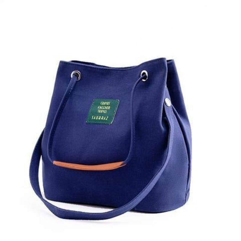 Elosung Blue Canvas Bucket Tote Bag With Leather Handle Women's Bags & Handbags