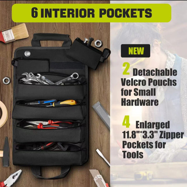 Heavy Duty Tool Organizer Roll With Detachable Pouches Tool Bags Belts & Pouches
