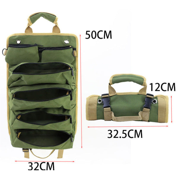 Elosung Grey Portable Roll Up Tool Organizer With Zippered Pockets Other Tool Storage