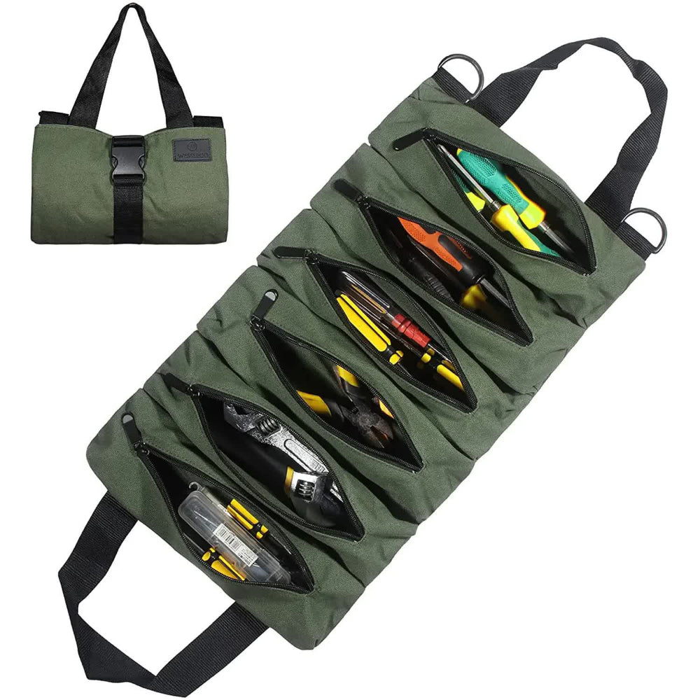 Green 5 Pocket Roll Up Tool Bag Organiser Tool Bags Belts & Pouches