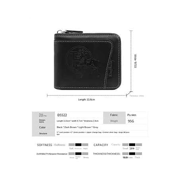 Elosung Brown Men's Leather Wallet With Zipper And Horse Embossed Design Compact Stylish Wallets