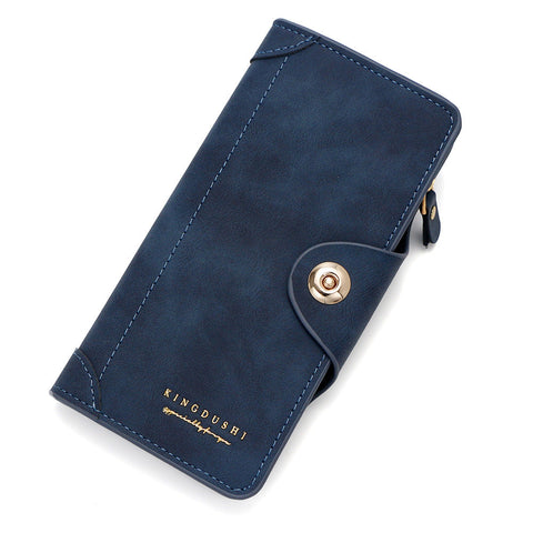 Elosung Blue Women's Long Zipper Wallet With Button Closure Pu Leather Multi Compartment Clutch Purse Wallets