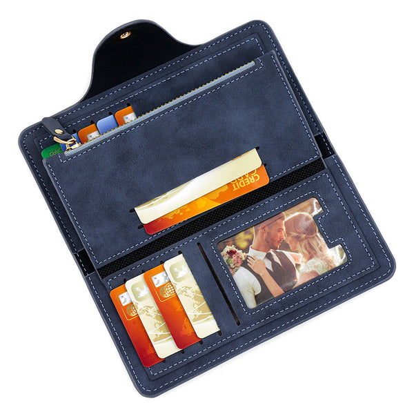 Elosung Grey Women's Long Zipper Wallet With Button Closure Pu Leather Multi Compartment Clutch Purse Wallets