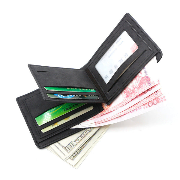 Elosung Black Men's Genuine Leather Bifold Wallet Compact Design With Multiple Card Slots Wallets