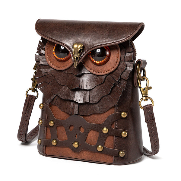 Elosung Handcrafted Leather Owl Crossbody Bag A Unique Retro Design Shoulder Purse For Women Women's Bags & Handbags