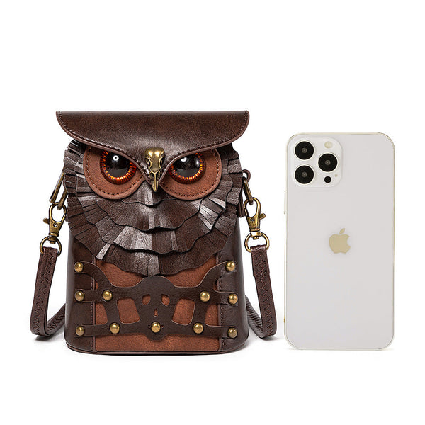 Elosung Handcrafted Leather Owl Crossbody Bag A Unique Retro Design Shoulder Purse For Women Women's Bags & Handbags