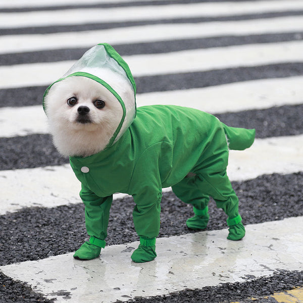 Elosung Green Waterproof Full Cover Pet Raincoat With Hood And Booties Dog Clothing & Shoes
