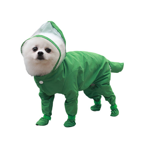 Elosung Green Waterproof Full Cover Pet Raincoat With Hood And Booties Dog Clothing & Shoes