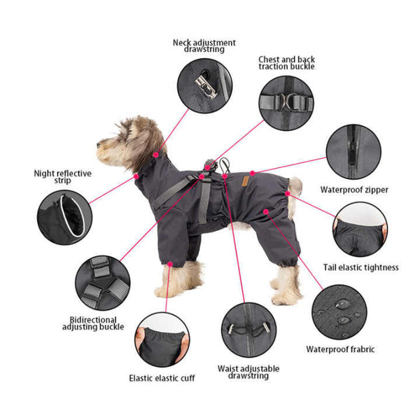 Elosung L Laser Waterproof Reflective Dog Raincoat With Harness Design Dog Clothing & Shoes