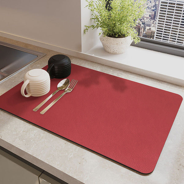 Elosung Red Waterproof Quick Dry Kitchen Mat Non Slip Rubber Base Absorbent Technology Fabric 4Mm Thick Kitchen Bench Mats