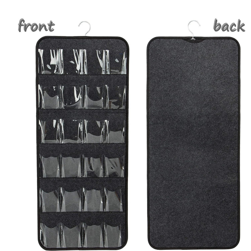 Dark Grey Hanging Felt Shoe Organizer With 24 Clear Pockets Anti Rust Metal Hanger Included Perfect For Shoes Toys Accessories Shoe Organisers