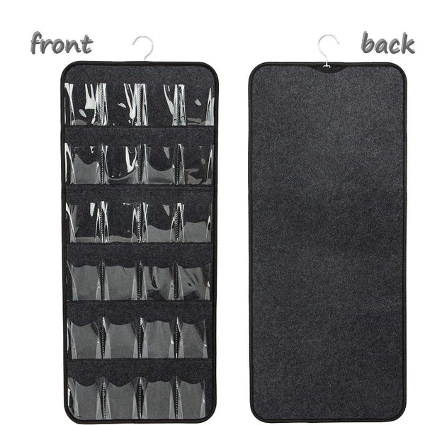 Dark Grey Hanging Felt Shoe Organizer With 24 Clear Pockets Anti Rust Metal Hanger Included Perfect For Shoes Toys Accessories Shoe Organisers