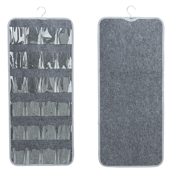Elosung Grey Hanging Felt Shoe Organizer With 24 Clear Pockets Anti Rust Metal Hanger Included Perfect For Shoes Toys And Accessories Shoe Organisers