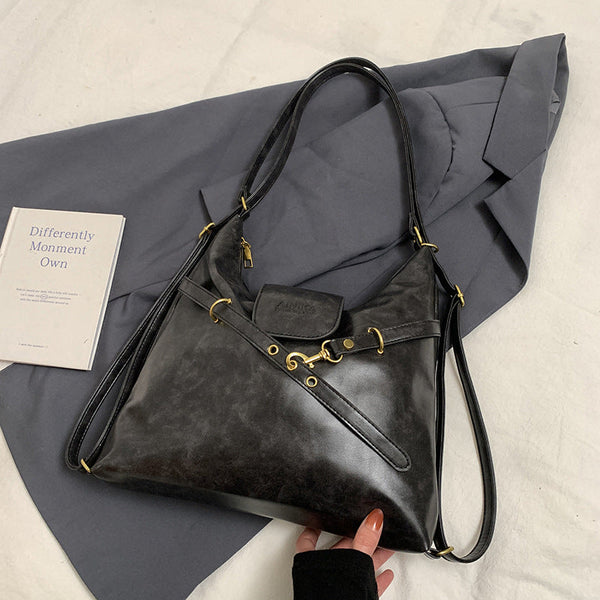 Black Elegant Faux Leather Shoulder Bag With Strap Women's Bags & Handbags