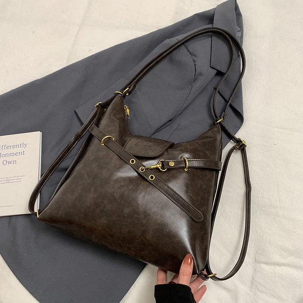 Dark Brown Elegant Faux Leather Shoulder Bag With Strap Women's Bags & Handbags