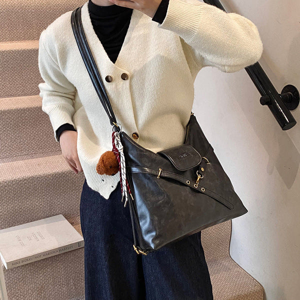 Dark Brown Elegant Faux Leather Shoulder Bag With Strap Women's Bags & Handbags