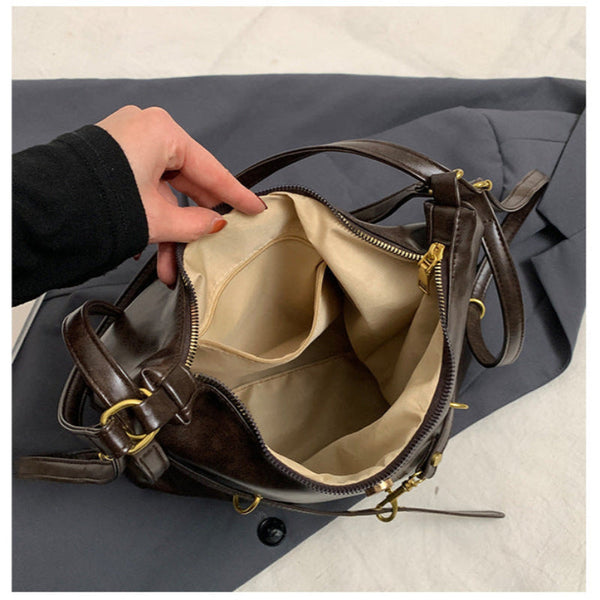 Dark Brown Elegant Faux Leather Shoulder Bag With Strap Women's Bags & Handbags